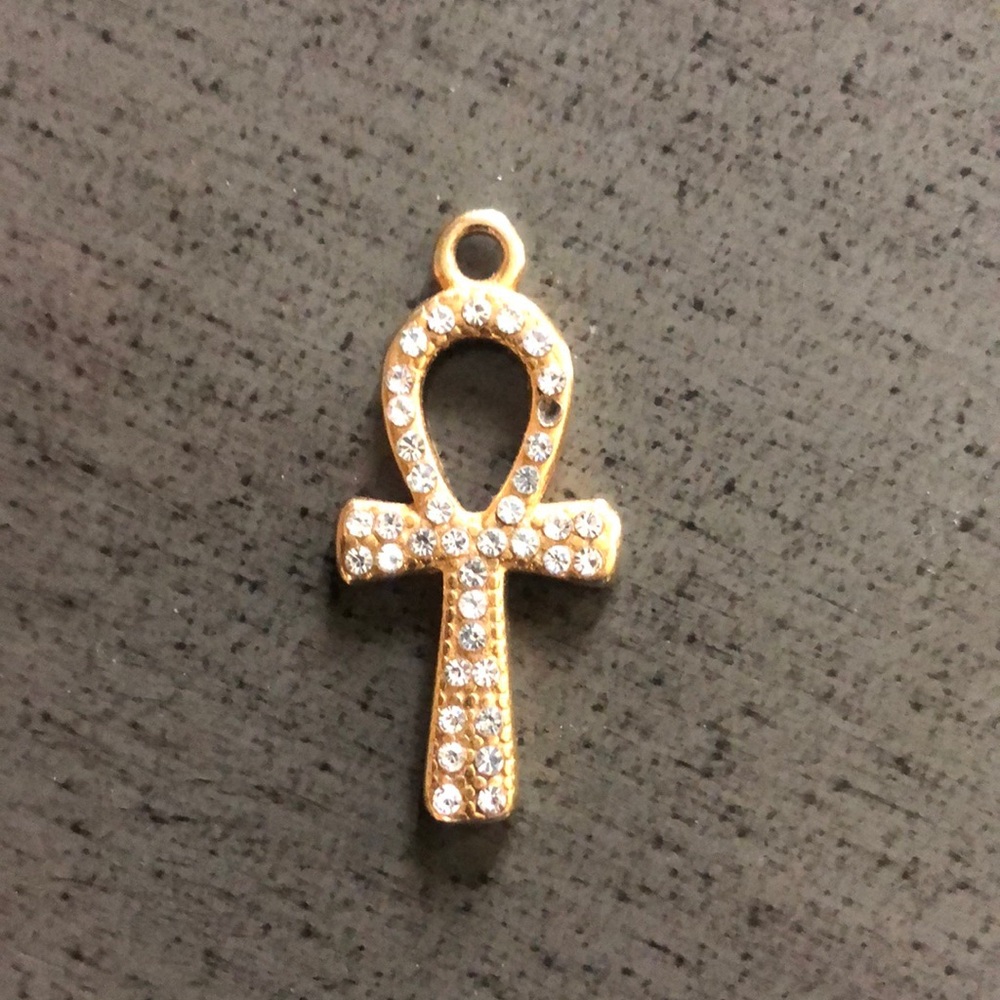 Gold Ankh Pendant with Crystals